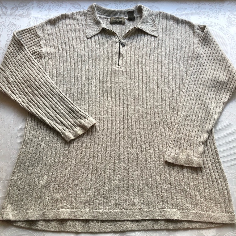 Structure Vintage Men’s Size XL Light Pullover Ivory Sweater 1/4 Zip-Up Front